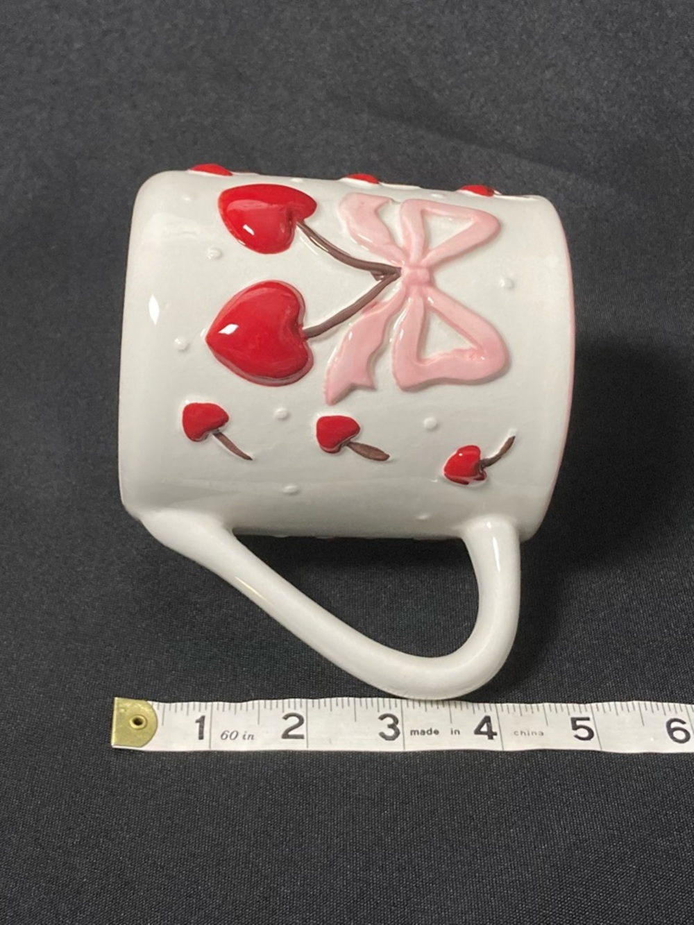 Petal & Pearl Embossed Cherry And Bow Polka Dot 24 oz Ceramic Mug - Picture 9 of 11